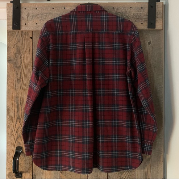 Men’s L REG L.L. BEAN Dark Red & Navy Plaid 100% Cotton Chamois Shirt Jacket EC - Picture 9 of 12